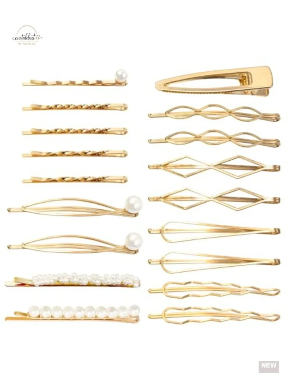 18pc Geometric Gold Hair Styling Pins Set - Pearl Hair Clips Bridal Barrette